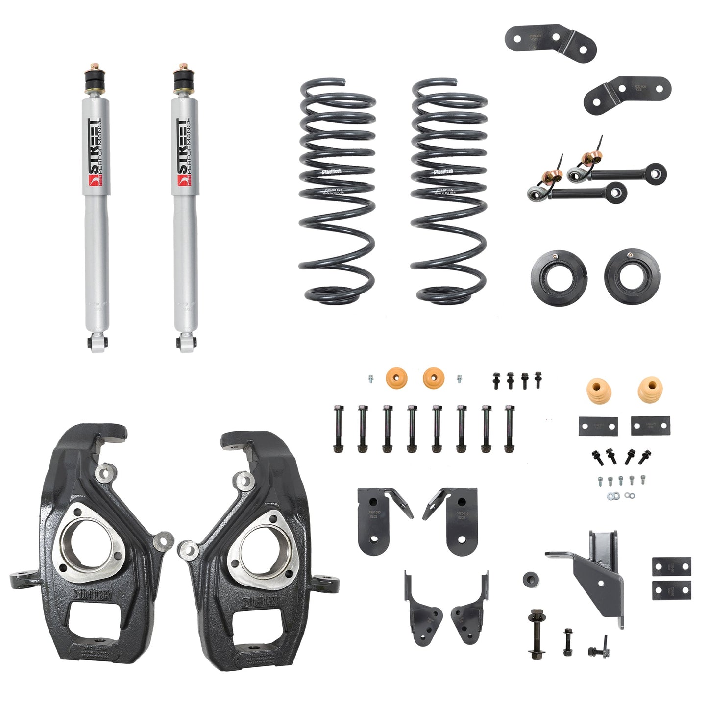 BELLTECH 1060SP LOWERING KIT FRONT AND REAR COMPLETE KIT W/ STREET PERFORMANCE SHOCKS 2019+ RAM 1500 2WD/4WD 2IN. FRONT / 3-4IN. REAR