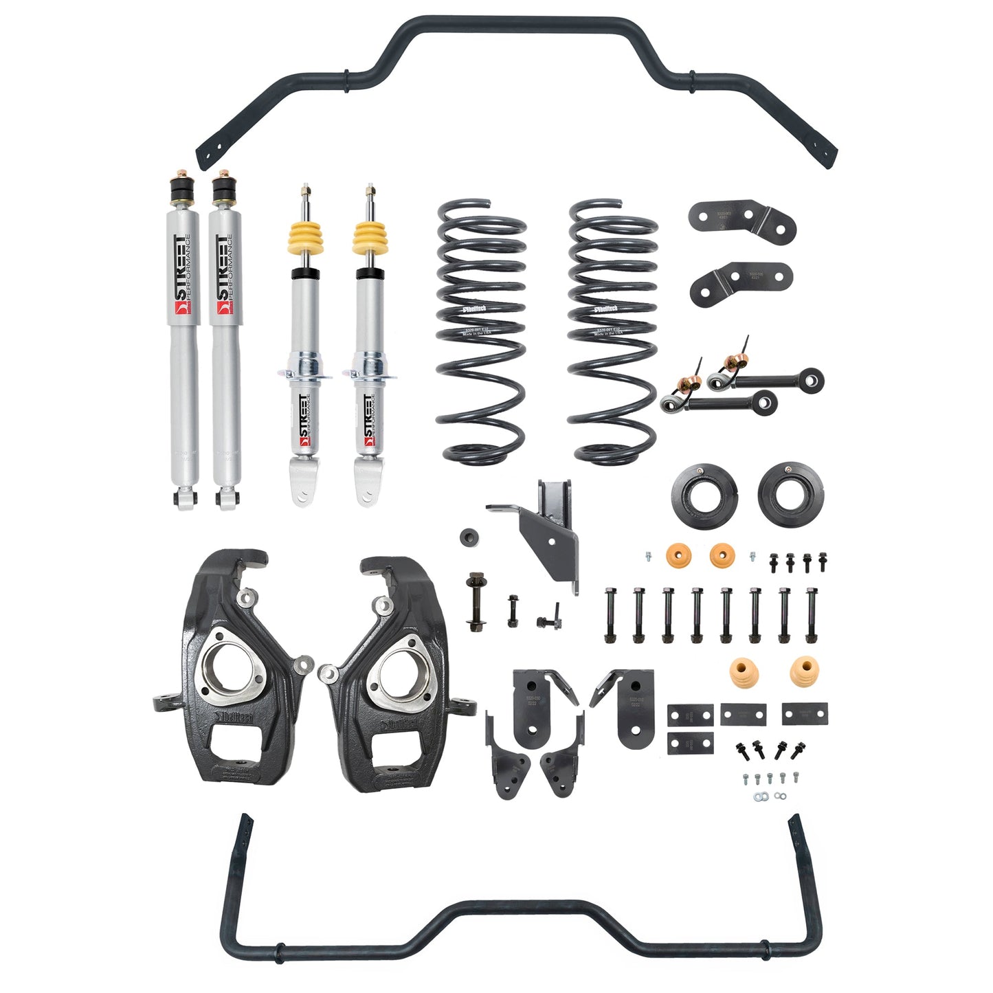 BELLTECH 1062SPS LOWERING KIT FRONT AND REAR COMPLETE KIT W/ STREET PERFORMANCE SHOCKS 2019+ RAM 1500 2WD/4WD 3-4IN. FRONT / 4-5IN. REAR