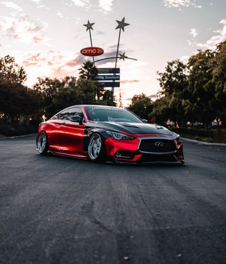 2017+ Q60 Coupe AMS CF Hood/ with low pressure struts