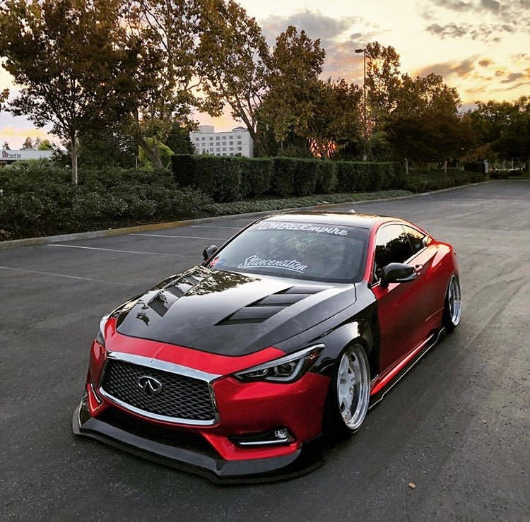 2017+ Q60 Coupe AMS CF Hood/ with low pressure struts