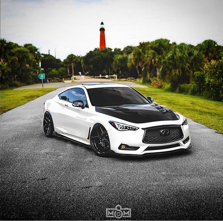2017+ Q60 Coupe AMS CF Hood/ with low pressure struts