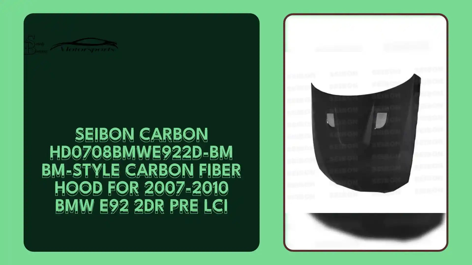 Seibon Carbon HD0708BMWE922D-BM BM-style Carbon Fiber Hood For 2007-2010 BMW E92 2DR Pre LCI by@Outfy