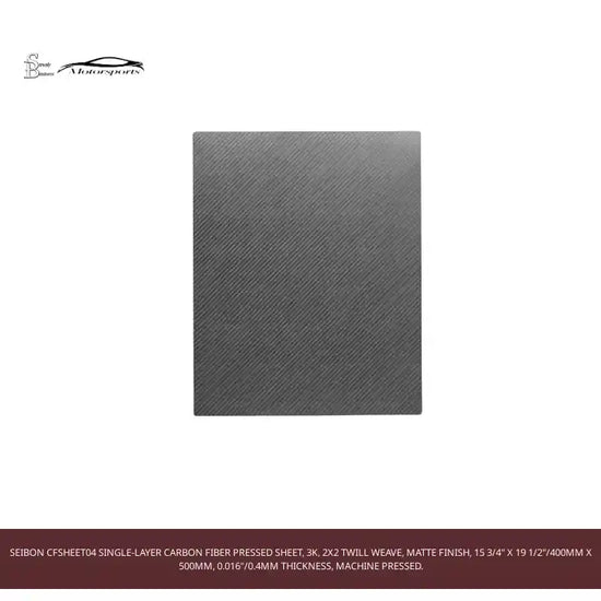 Seibon CFSHEET04 Single-layer carbon fiber pressed sheet, 3k, 2x2 twill weave, matte finish, 15 3/4" x 19 1/2"/400mm x 500mm, 0.016"/0.4mm thickness, machine pressed. by@Outfy