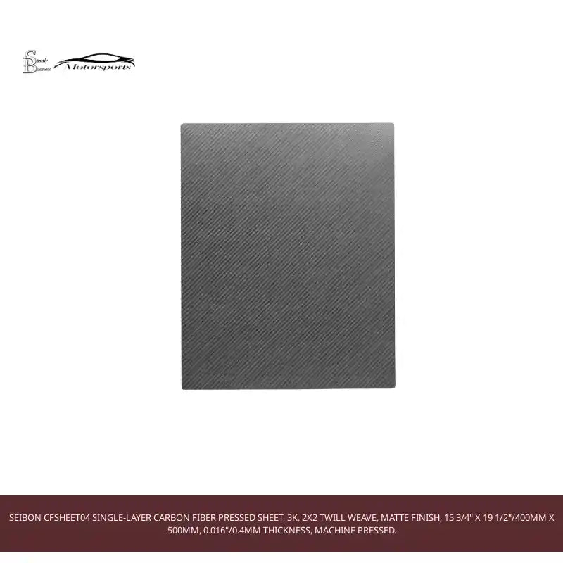 Seibon CFSHEET04 Single-layer carbon fiber pressed sheet, 3k, 2x2 twill weave, matte finish, 15 3/4" x 19 1/2"/400mm x 500mm, 0.016"/0.4mm thickness, machine pressed. by@Outfy