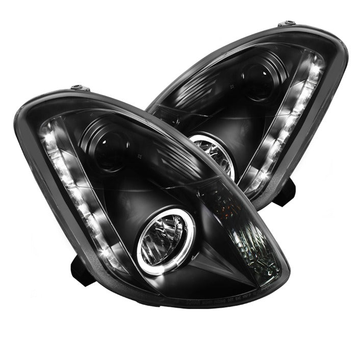 Spyder Auto Black DRL LED Halo Projector Headlights with High H4 and Low H1 Lights Included Infiniti G35 4Dr with Halogen Lights 03-04
