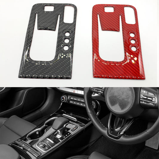 Right Hand Drive Console Gear Shift Box Panel Cover For Kia Stinger 2018 -2022 Red Black Real Carbon Fiber Style Car Interior